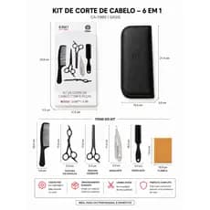 Kit Barbeiro Profissional 6 em 1 com Estojo – Tesoura, Navalhete e Pentes