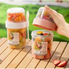 Copo Salada 2 em 1 com Garfo, Cordinha e Mini Pote - Ideal para Saladas, logurte, Aveia e Snacks