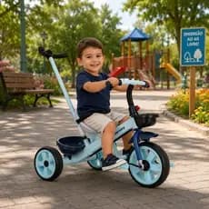 Triciclo Infantil Azul Empurrador Pedal Segurança Desenvolvimento Motor Diversão Crianças