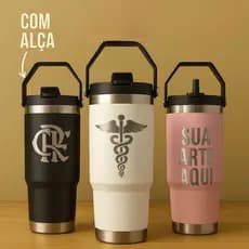 Garrafa Térmica Flip Straw Tumbler 900ML Personalizada com Seu Time Nome Curso Profissão