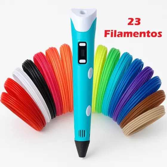 Kit Caneta 3D Com 23 Filamentos Coloridos Impressão e Artesanato 3D para Crianças e Adultos Criação