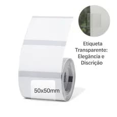 Etiqueta Térmica Transparente 50x50mm Niimbot B1/B21 Rolo 150 Unidades Quadrada Adesiva Resistente