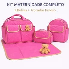 Kit Bolsa Maternidade Completo 4 Peças com Trocador Saída Maternidade Rosa Bebê Impermeável
