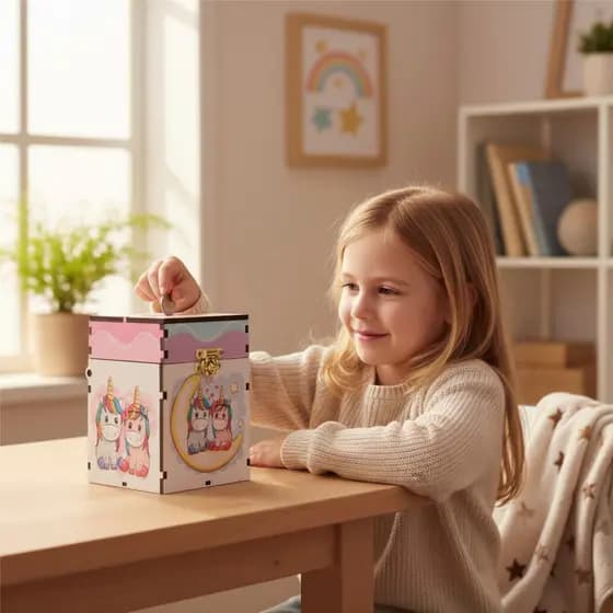 Urna Cofre Infantil Com Fecho Para Cadeado Decoração Unicórnios