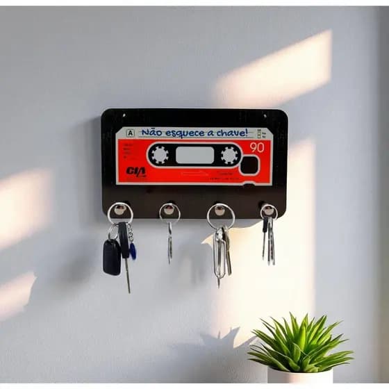 Porta Chaves Decorativo Fita K7 Antiga Retrô