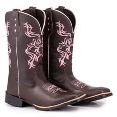 Bota Texana Country Feminina Tribal Rosa Bico Quadrado