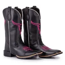 Bota Texana Country Feminina Touro Pink Bico Quadrado Sola de Borracha