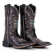 Bota Texana Feminina Country Bico Quadrado Cruz Azul Black