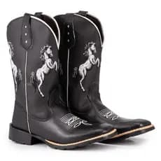 Bota Texana Country Masculina 2 Cavalos Bico Quadrado Sola de Borracha
