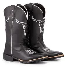 Bota Texana Masculina Bico Quadrado Solado De Borracha Boi Black