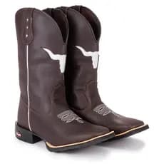 Bota Texana Masculina Bico Quadrado Bordado Touro Vazado