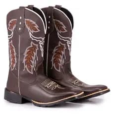 Bota Botina Texana Masculina Bico Quadrado Cara De Boi Café