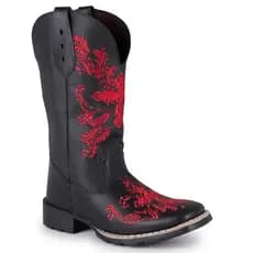 Bota Texana Feminina Bico Quadrado Bordado Bibi Vermelho