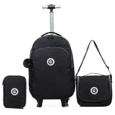 Kit Mochila Coban Escolar Preta Rodinhas Lancheira Estojo Bolsa Viagem Passeio Reforçada 22L
