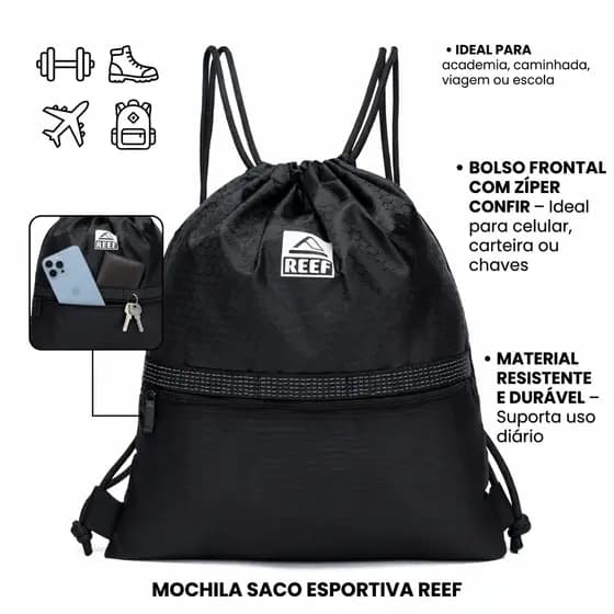 Mochila Saco Esportiva Reef Bolso Zíper Leve Resistente Estilosa