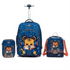 Kit Mochila Rodinha Lancheira Estojo Tigre Escolar Infantil Reforçada Coban
