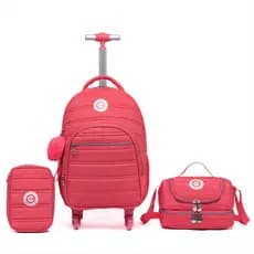 Kit Mochila Rodinha Lancheira Estojo Escolar Juvenil Reforçada Coban