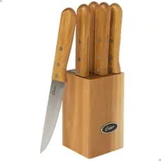 CONJUNTO FACAS CHURRASCO OSTER 7 PECAS EM ACO INOX HERSDEN - 6 FACAS PARA CARNE 25CM, 1 CEPO DE MADEIRA 7X7X13CM