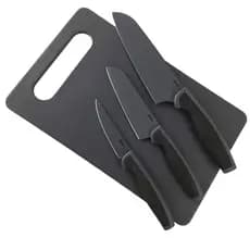 CONJUNTO FACAS E TABUA OSTER 4 PECAS PECAS SLICE CRAFT - LAMINAS EM ACO INOX PRETO, CABO REVESTIDO EM SILICONE E TABU