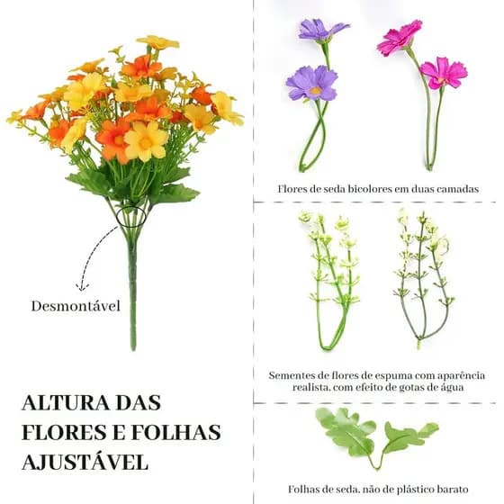 Buquê de Margaridas Artificiais Mini Misturadas Flores Artificiais Para Mesa Casa e Festas