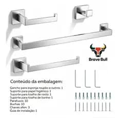 Kit Acessórios Banheiro  Toalheiros 4 Peças Aço Inox Fosco Kit Acessórios Banheiro Inox 304 Toalha Luxo Prateado