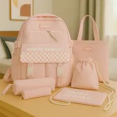 Kit Conjunto Feminino Com Mochila Bolsas Estojo Chaveiro Em Nylon Estilo Coreano Grande Capacidade
