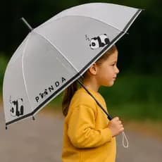 Guarda Chuva Sombrinha Infantil Transparente Manual Estampado Modelos Panda Resistente Escolar