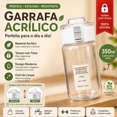 Squeeze Acrílico 350ml Minimalista BPA Free Com Filtro Tampa Trava Alça Academia Casual Fitness
