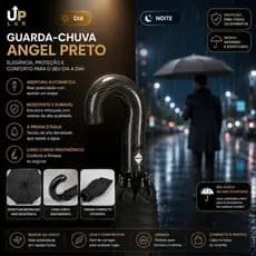 Guarda Chuva Angel Casual Preto Automático Gancho Conforto  Unissex Anti Vento Reforçado Premium