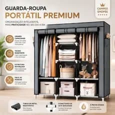 Guarda Roupa Modular Moderno Organizador Portátil com Cortina e Cabideiro Duplo Grande