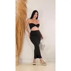 Lua Conjunto Feminino Saia Longa Top Cropped faixa torcido Look Natal Malha suplex Premium saia com fenda