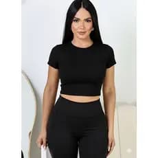 Baby tee Camiseta Feminina T-shirt Cropped com manga Blusa slim curta Blusinha manga curta malha suplex estampa lisa