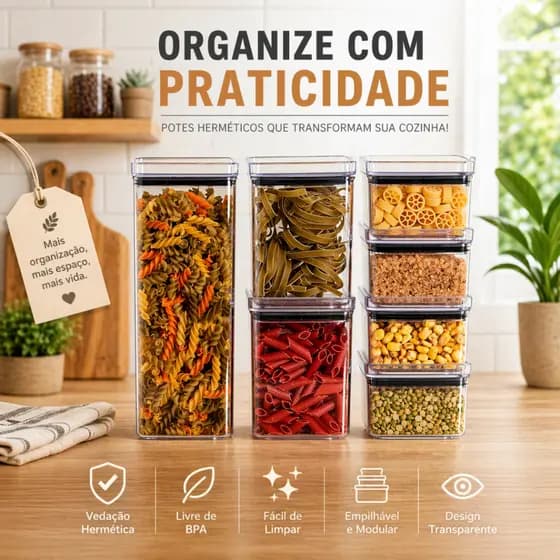 Pote Hermético Lumini Paramount - Porta Mantimentos Empilhável Cozinha Organizada Para Alimentos