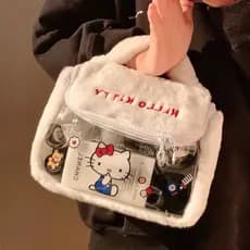 Hello Kitty Bolsa De Maquiagem De Desenho Animado Moda Pelúcia Fofa De Alta Beleza Grande Capacidade Sensação Premium Ar