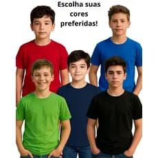 Kit 3 Camisetas Infantil e Juvenil Masculina Manga Curta 100% Algodão Lisa 2 ao 14