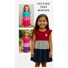 Kit com 2 Vestidos Infantis com Babado Três Marias Confortáveis e Leves para o Verão Ideal para Meninas