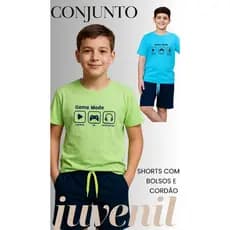 Conjunto Juvenil Masculino Camiseta Game e Bermuda para o Verão com Bolsos Confortável e Estiloso