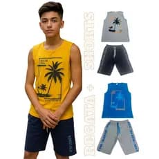 Conjunto Juvenil Masculino Regata Beach Vibe Confortável e Estiloso para Praia e Verão Moda Casual