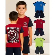 Conjunto Masculino Infantil Estampa Frente e Costa Freestyleit Verão Camiseta e Bermuda