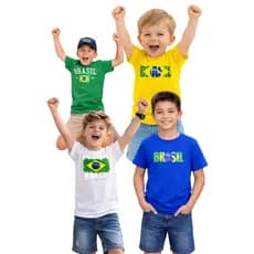 Camiseta Infantil Brasil Estampada Copa Algodão Confortável Menino Menina Torcida Baby Copa Mundo
