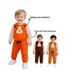 Conjunto Infantil Moletom 100% Algodão com Mangas Fleece Aplique de Orelha e Conforto Para Dia a Dia