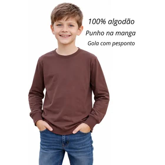 Camiseta Sorrikids Infantil Juvenil Basica Menina Menino Manga Longa Algodão Malha Lisa Varias Cores