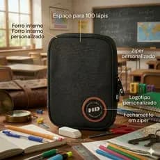 Estojo Hd Box Compartimento Grande 100 Lápis Original Preta