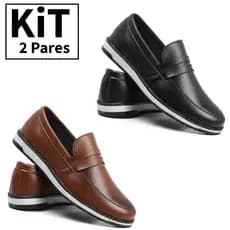 Kit 2 Pares Masculinos Loafer Social Casual Confortável Elegante Trabalho Festa Dia a Dia