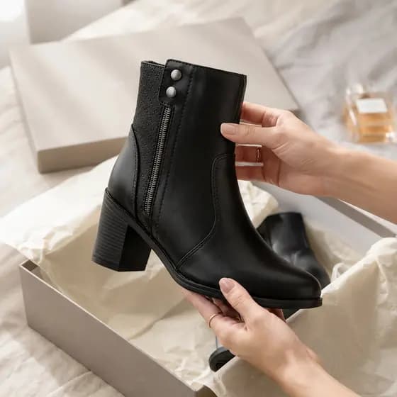 Bota Feminina Cano Curto Coturno Zíper Lateral Salto Médio ENVIO IMEADIATO
