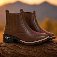 Bota Texana Feminina Botina Boiadeira Couro Eco Premium Bordado Rosa Country Rodeio Festa Sertaneja