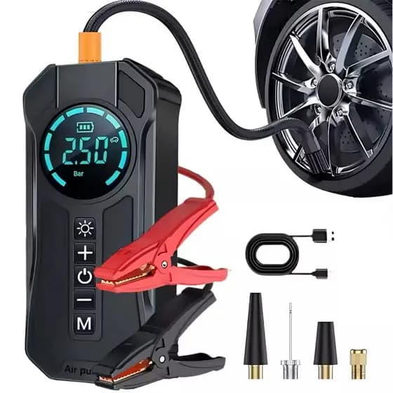 Bomba de Ar Portatil Compressor Inflator Multi-função 4 em 1 Auxiliar Partida Bateria Portátil Emergência