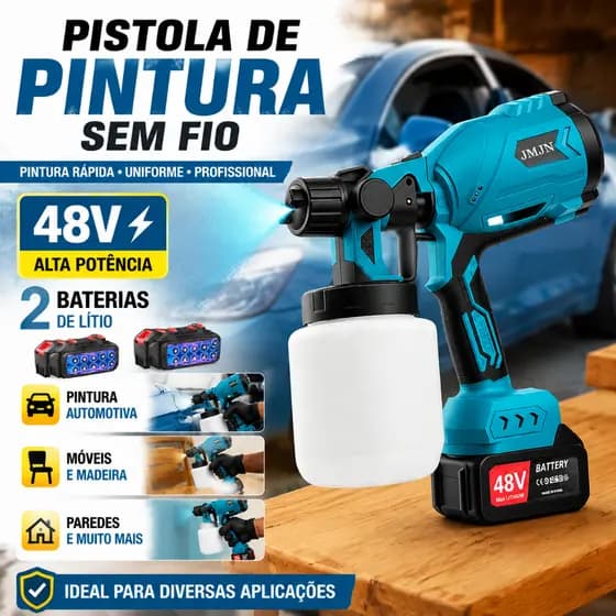 Pistola de Pintura Pulverizador de Tinta Elétrico 48V com 2 Baterias Portátil