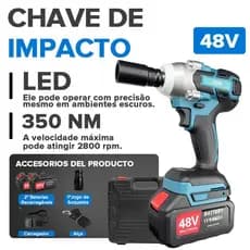 Chave de Impacto 48V Sem Fio 3 em 1 Parafusadeira Furadeira Kit 2 Baterias Maleta