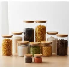 Kit 11 Potes de Vidro Hermético com Tampa de Bambu ELORIA – Organização e Estilo